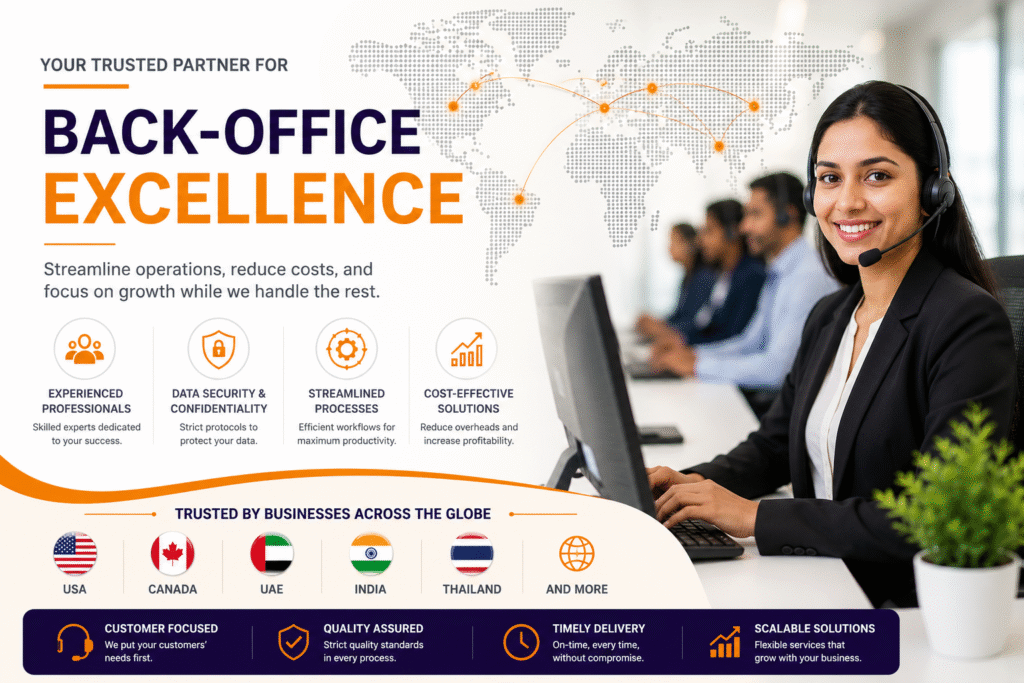 Professional back-office outsourcing team providing customer support, data processing, and business process outsourcing services by Abhaydata Outsourcing in Lucknow, India.